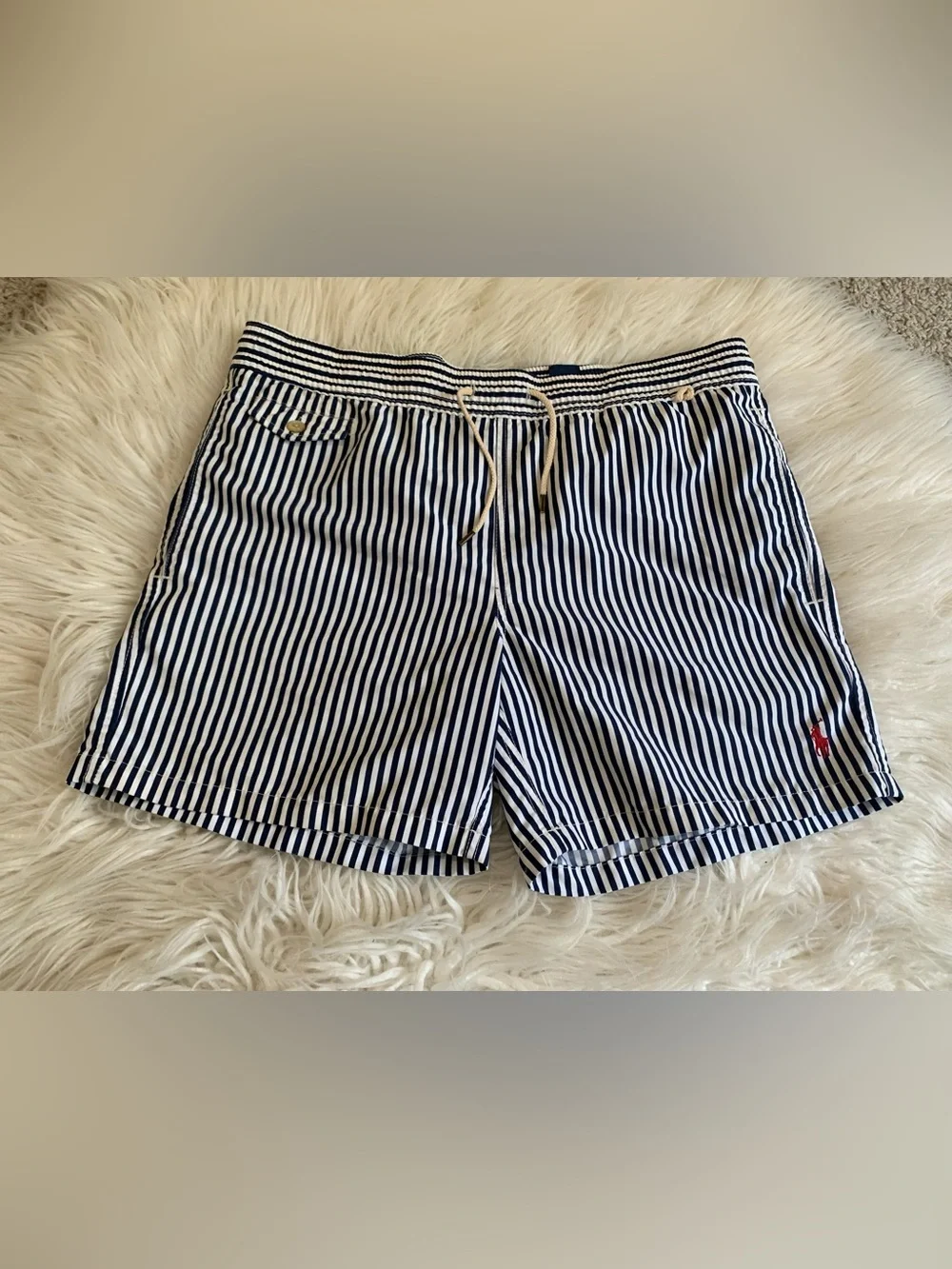 Polo by Ralph Lauren Traveler Striped Swim Shorts Blue White Size Small